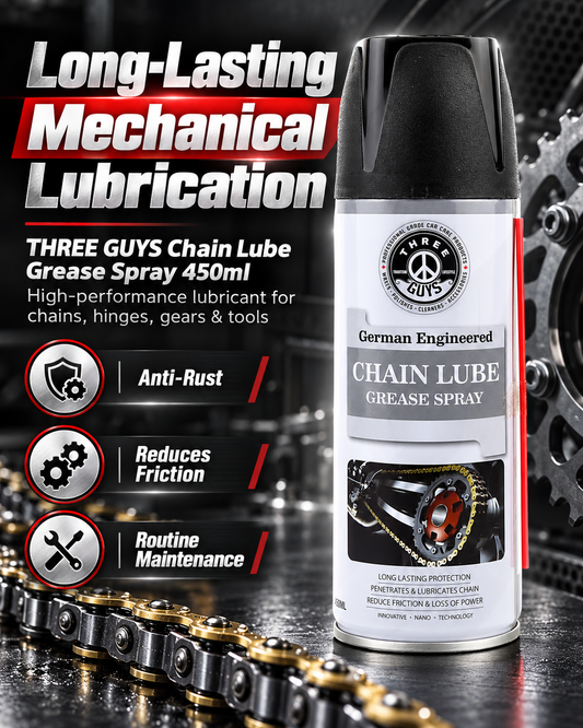 THREE GUYS Chain Lube Grease Spray 450ml – High-Performance Lubricant for Chains, Hinges, Gears & Tools – Anti-Rust