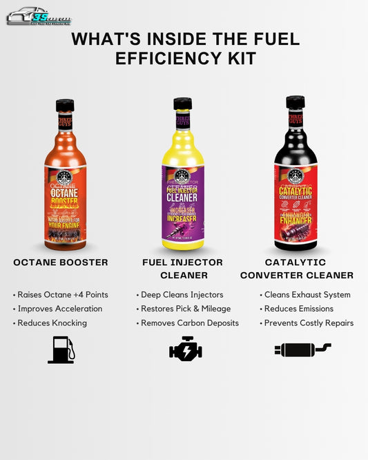 Fuel Efficiency Kit – Octane Booster, Fuel Injector Cleaner & Catalytic Converter Cleaner (473ml x 3) | THREE GUYS