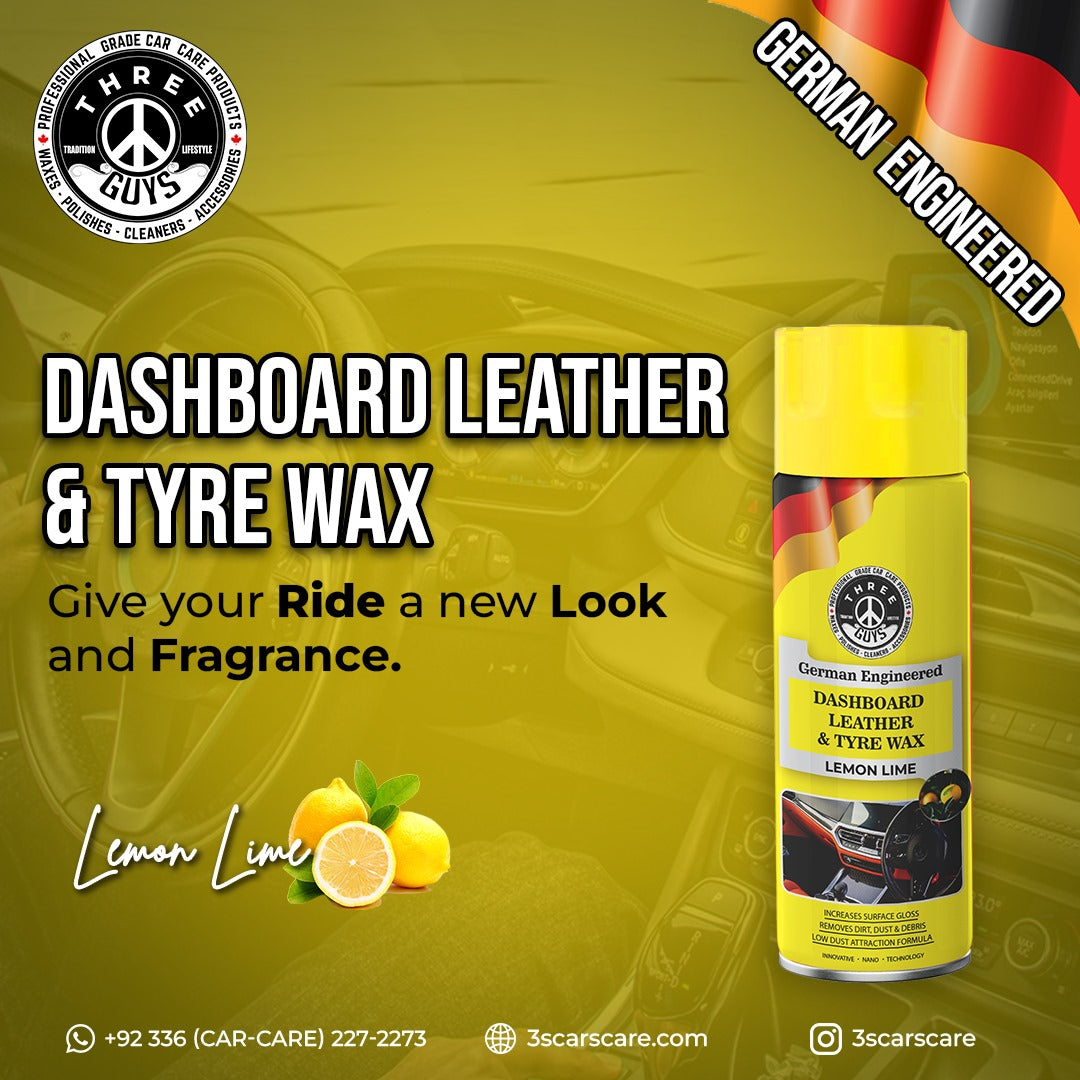 THREE GUYS Dashboard Leather & Tyre Wax (450ml) – Lemon Lime Fragrance | UV Protection & Dust Repellent | German Engineered
