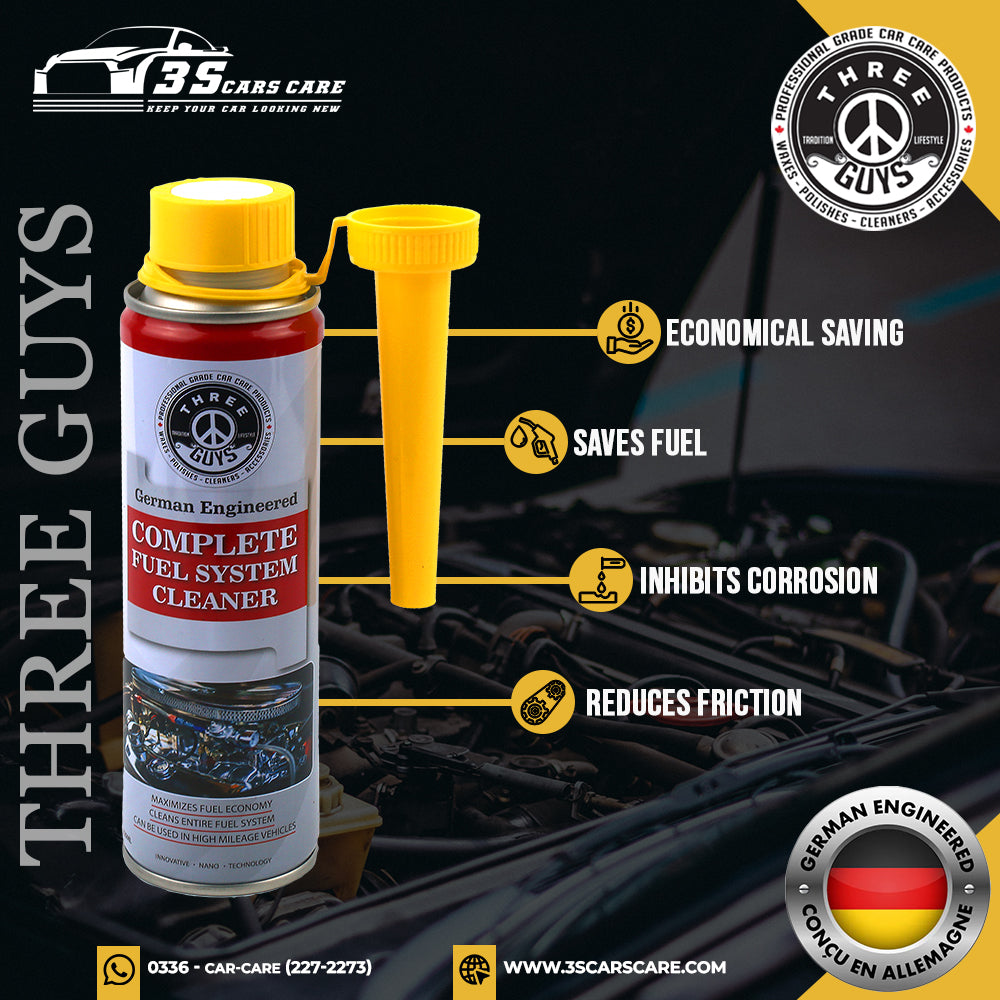 Complete Fuel System Cleaner – THREE GUYS – German Engineered | Petrol Additive for Cars & Bikes | Boosts Mileage & Restores Power – 320ml