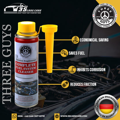 Complete Fuel System Cleaner – THREE GUYS – German Engineered | Petrol Additive for Cars & Bikes | Boosts Mileage & Restores Power – 320ml