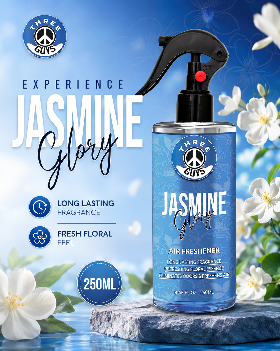Jasmine Glory Air Freshener Spray | Floral Car & Room Freshener | THREE GUYS