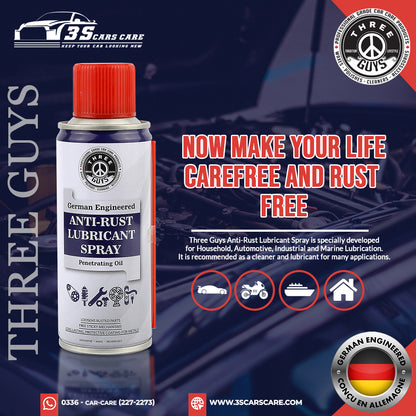 Anti-Rust Lubricant Spray - 200ml | Penetrating Oil, Rust Remover & Multi-Purpose De-Rust Spray | THREE GUYS - German Engineered