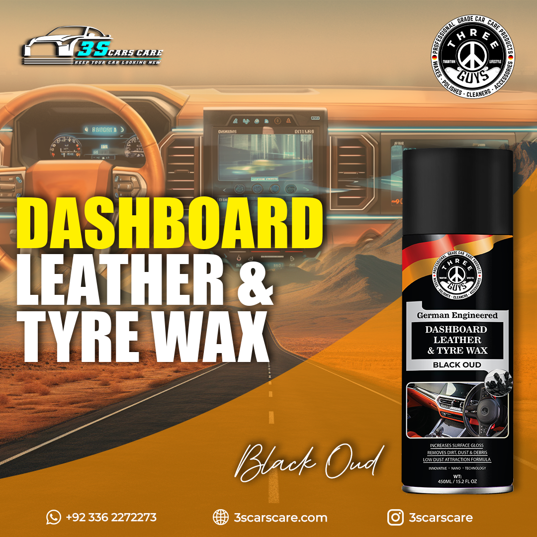 THREE GUYS Dashboard Leather & Tyre Wax (450ml) – Black Oud Fragrance | UV Protection & Dust Repellent | German Engineered