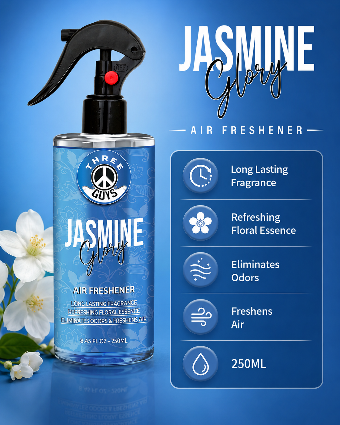 Jasmine Glory Air Freshener Spray | Floral Car & Room Freshener | THREE GUYS