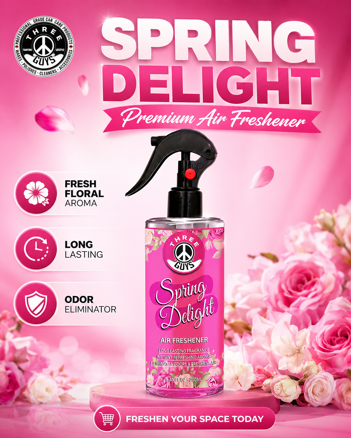 Spring Delight Air Freshener Spray | Floral Car & Room Freshener | THREE GUYS