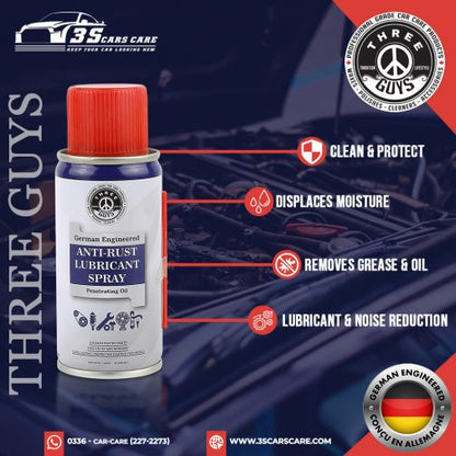 Anti-Rust Lubricant Spray - 100ml | Penetrating Oil, Rust Remover & Multi-Purpose De-Rust Spray | THREE GUYS - German Engineered