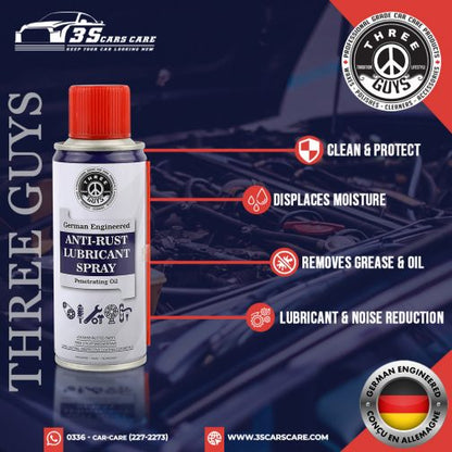 Anti-Rust Lubricant Spray - 200ml | Penetrating Oil, Rust Remover & Multi-Purpose De-Rust Spray | THREE GUYS - German Engineered