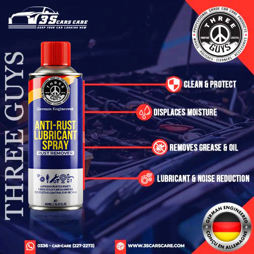 Anti-Rust Lubricant Spray - 450ml | Penetrating Oil, Rust Remover & Multi-Purpose De-Rust Spray | THREE GUYS - German Engineered