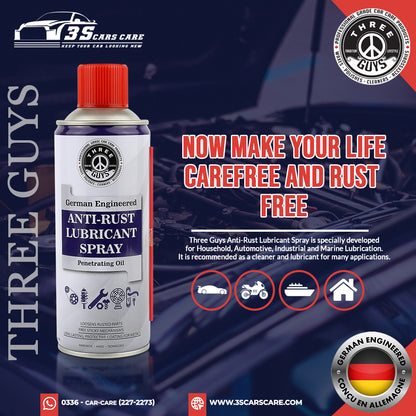 Anti-Rust Lubricant Spray - 450ml | Penetrating Oil, Rust Remover & Multi-Purpose De-Rust Spray | THREE GUYS - German Engineered