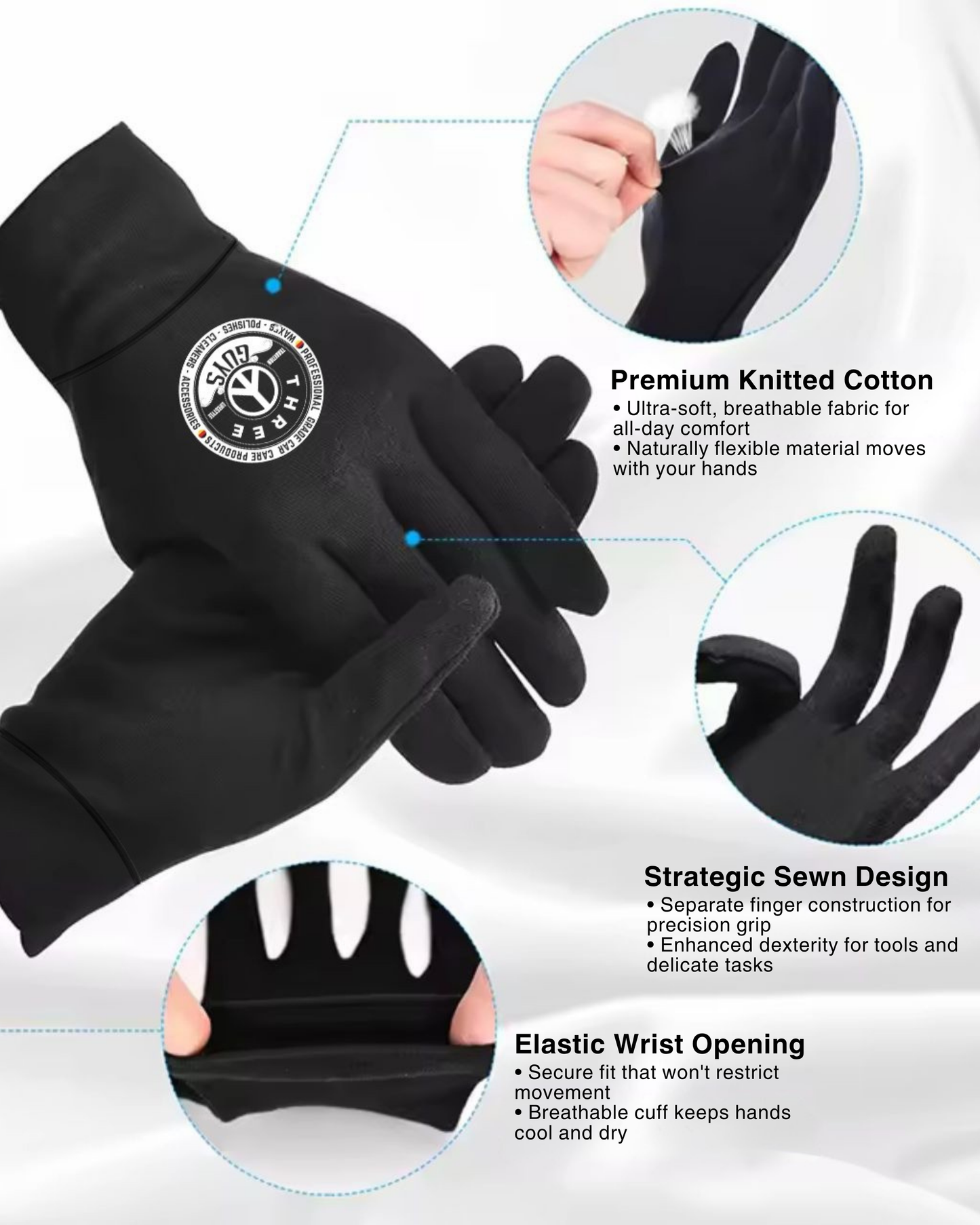 High-Elasticity Multi-Purpose Gloves – Perfect for Mechanical Work, Car Detailing, Bike Riding, and More | THREE GUYS