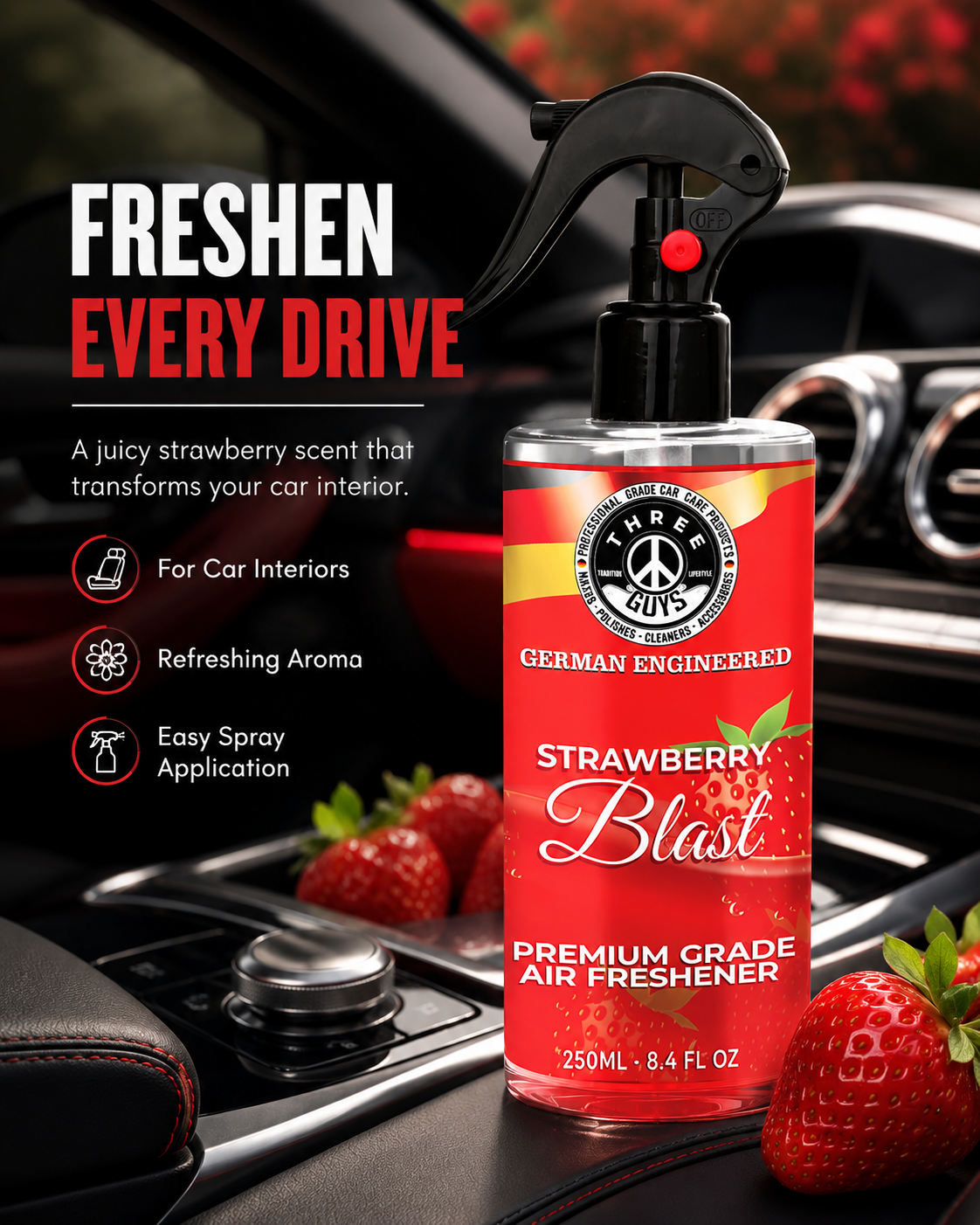 Strawberry Blast Air Freshener Spray | Fruity Car & Room Freshener | THREE GUYS