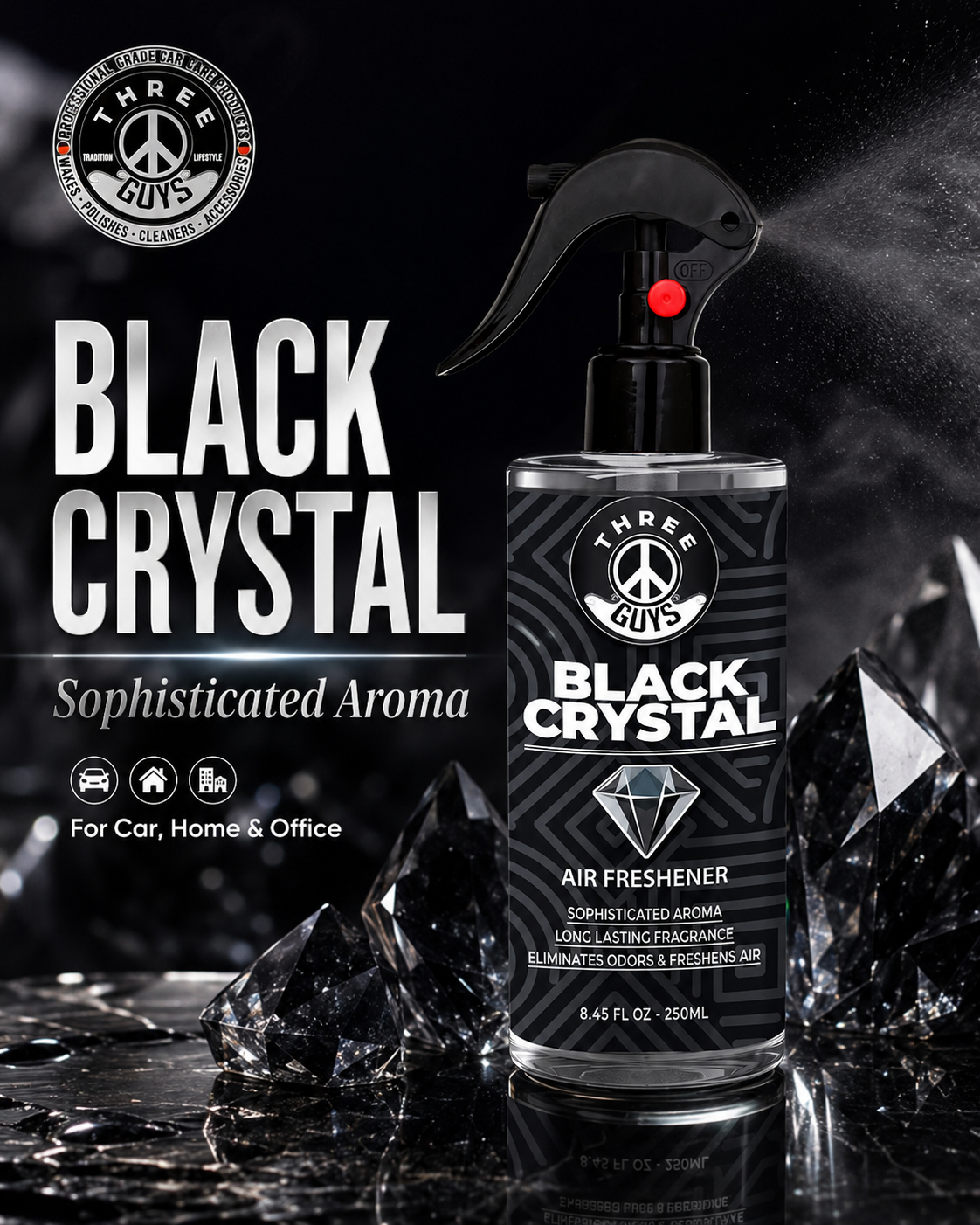 Black Crystal Air Freshener Spray | Premium Car & Room Freshener | THREE GUYS