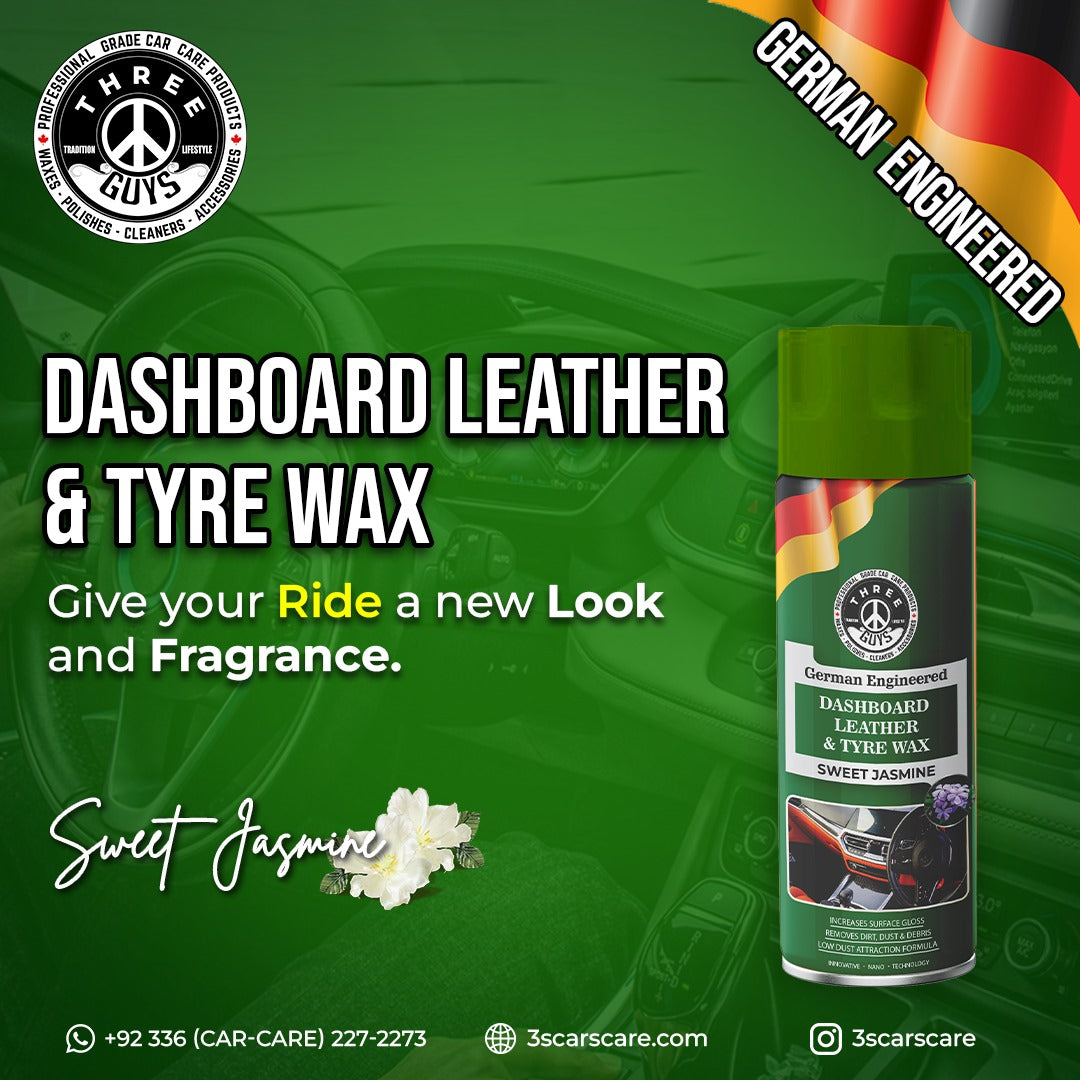 Dashboard Leather & Tyre Wax (450ml) – Sweet Jasmine Fragrance | UV Protection & Dust Repellent | THREE GUYS German Engineered
