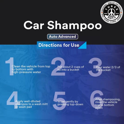 Wash & Wax Shampoo – Car Shampoo with Carnauba Wax | Wash & Shine in One Step | High Foam Formula | THREE GUYS - German Engineered