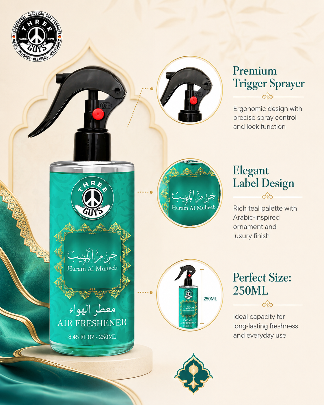 Haram Al Muheeb Air Freshener Spray | Arabic Fragrance Car & Room Freshener | THREE GUYS