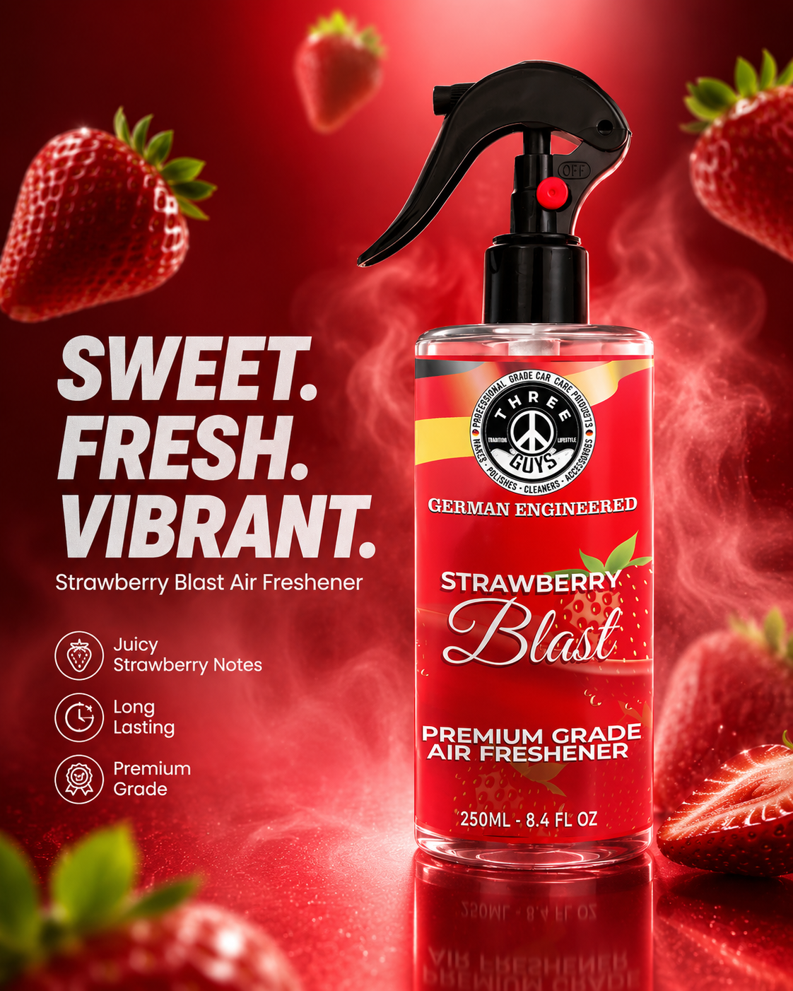 Strawberry Blast Air Freshener Spray | Fruity Car & Room Freshener | THREE GUYS