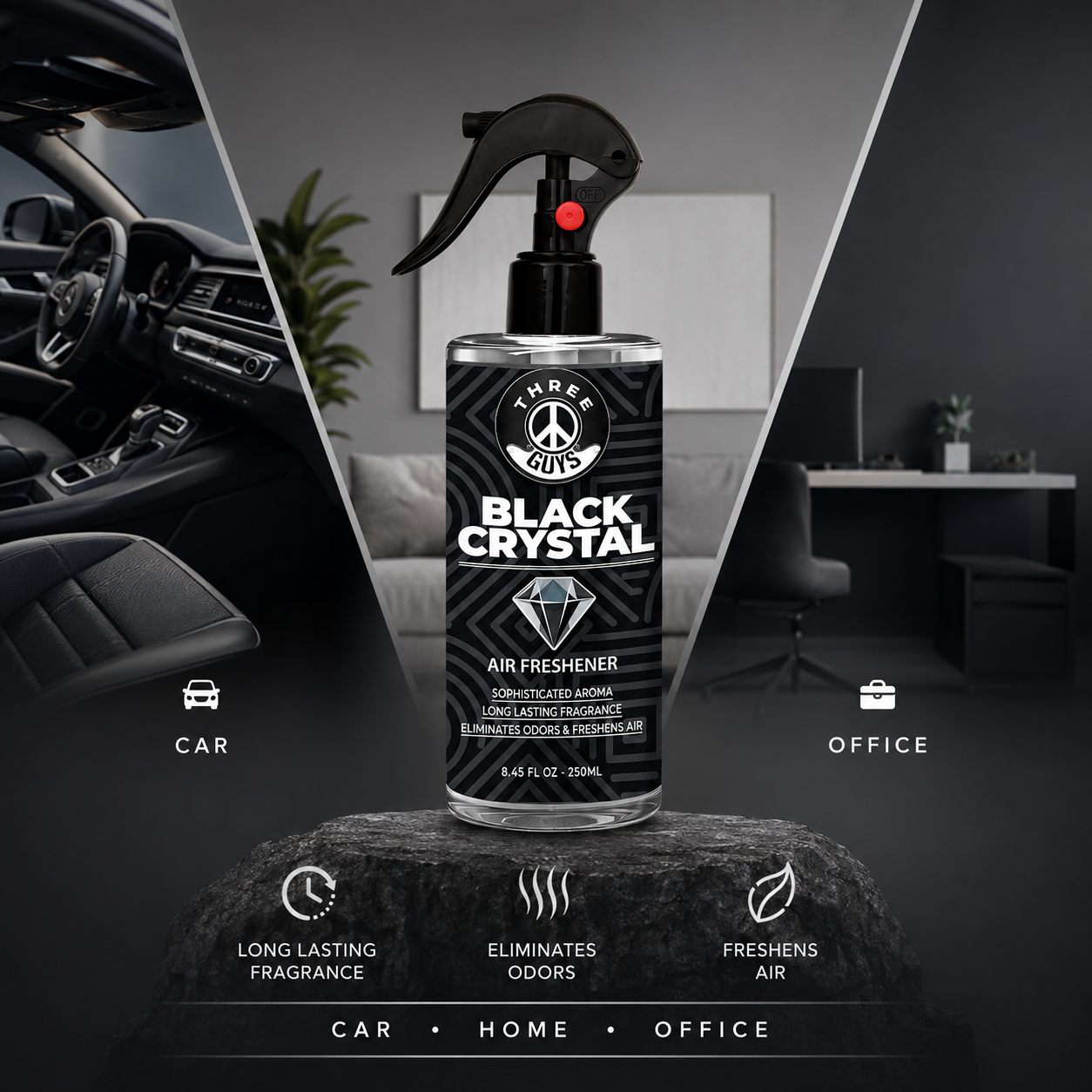 Black Crystal Air Freshener Spray | Premium Car & Room Freshener | THREE GUYS