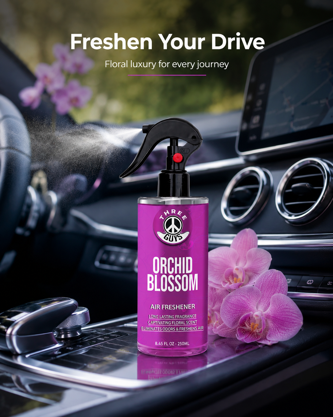 Orchid Blossom Air Freshener Spray | Floral Car & Room Freshener | THREE GUYS