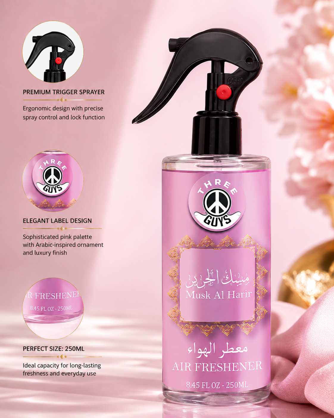 Musk Al Harir Air Freshener Spray | Musk Fragrance Car & Room Freshener | THREE GUYS