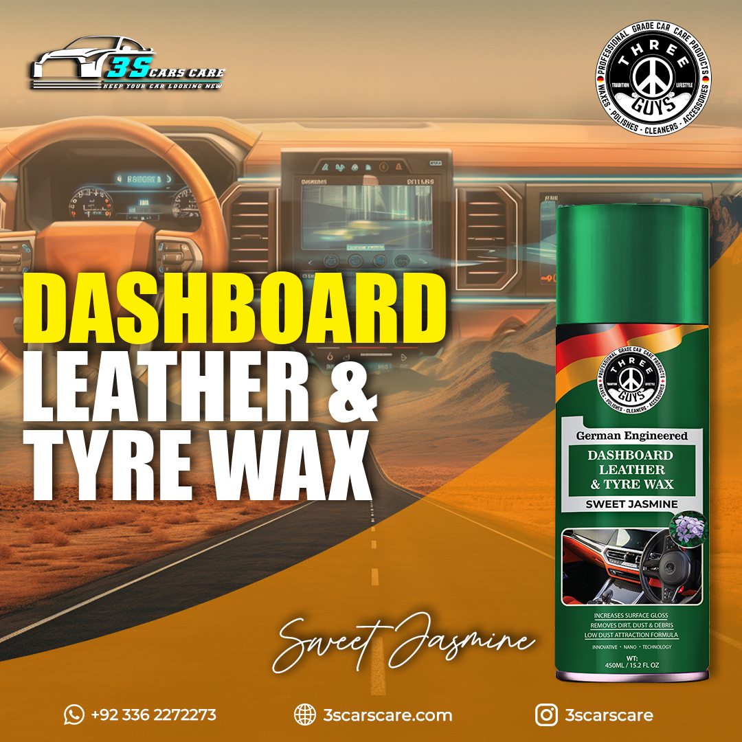 Dashboard Leather & Tyre Wax (450ml) – Sweet Jasmine Fragrance | UV Protection & Dust Repellent | THREE GUYS German Engineered