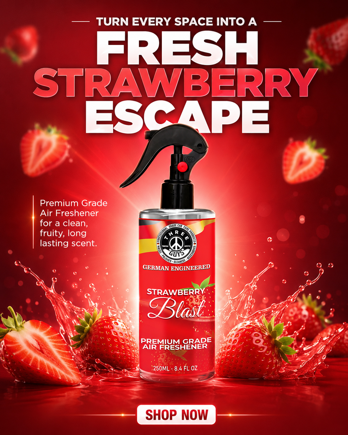 Strawberry Blast Air Freshener Spray | Fruity Car & Room Freshener | THREE GUYS