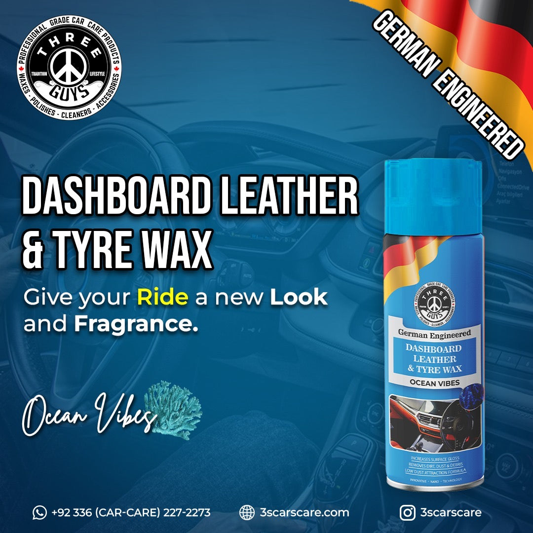 THREE GUYS Dashboard Leather & Tyre Wax (450ml) – Ocean Vibes Fragrance | UV Protection & Dust Repellent | German Engineered