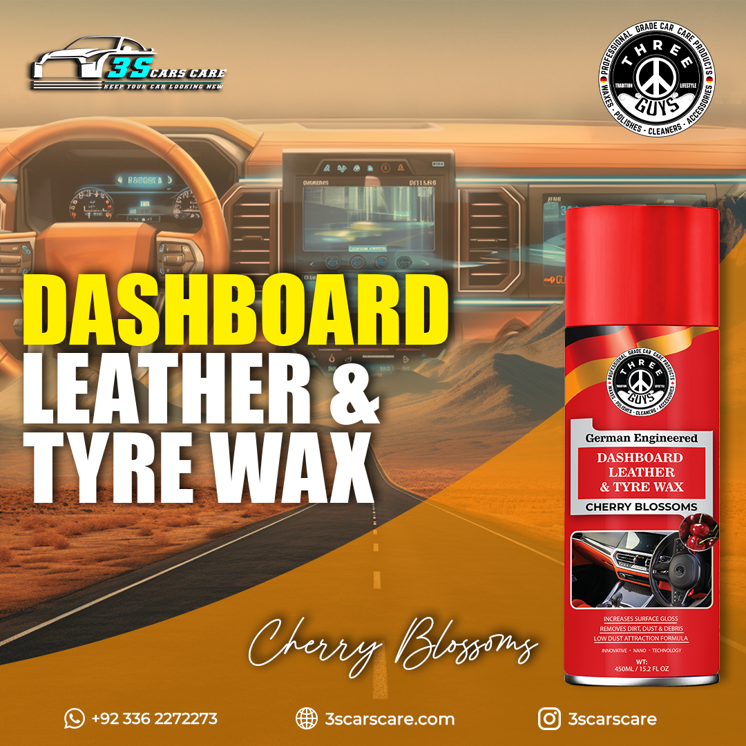 THREE GUYS Dashboard Leather & Tyre Wax (450ml) – Cherry Blossoms Fragrance | UV Protection & Dust Repellent | German Engineered