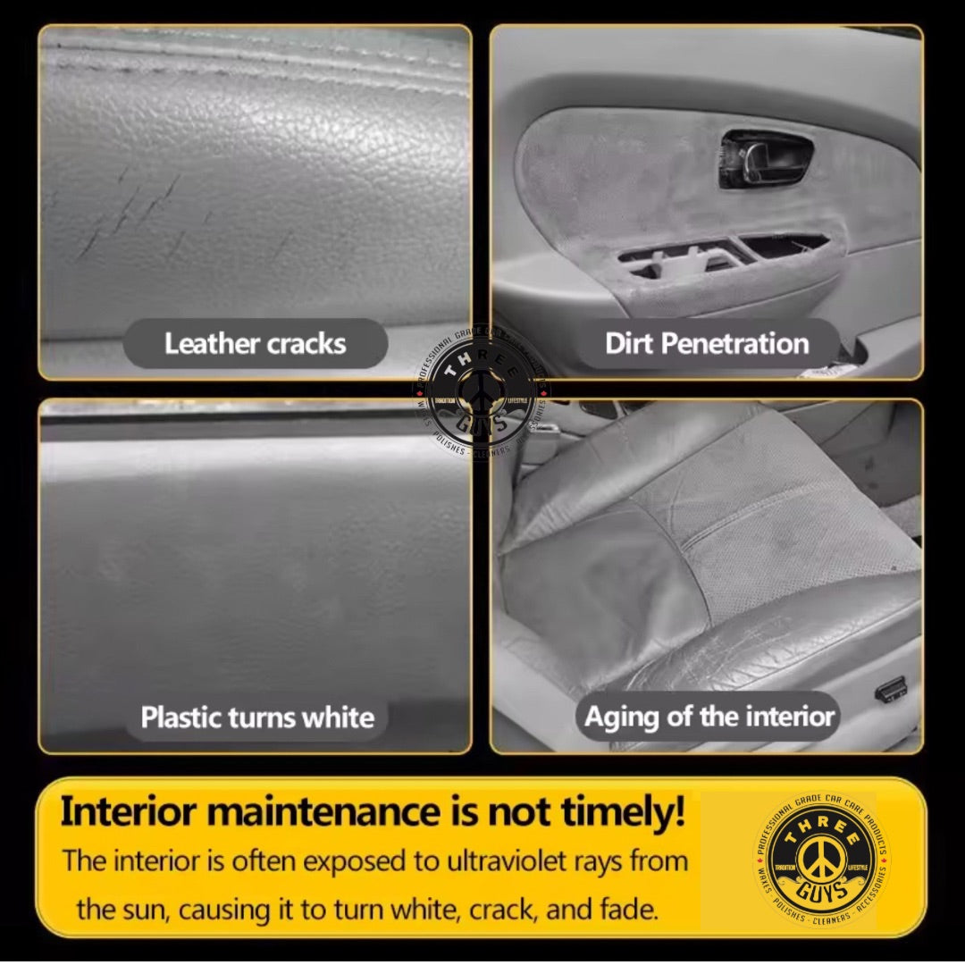 THREE GUYS Dashboard Leather & Tyre Wax (450ml) – Black Oud Fragrance | UV Protection & Dust Repellent | German Engineered