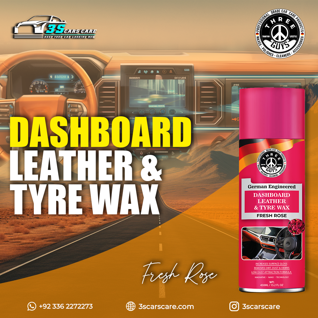 Dashboard Leather & Tyre Wax (450ml) – Fresh Rose Fragrance | UV Protection & Dust Repellent | THREE GUYS German Engineered