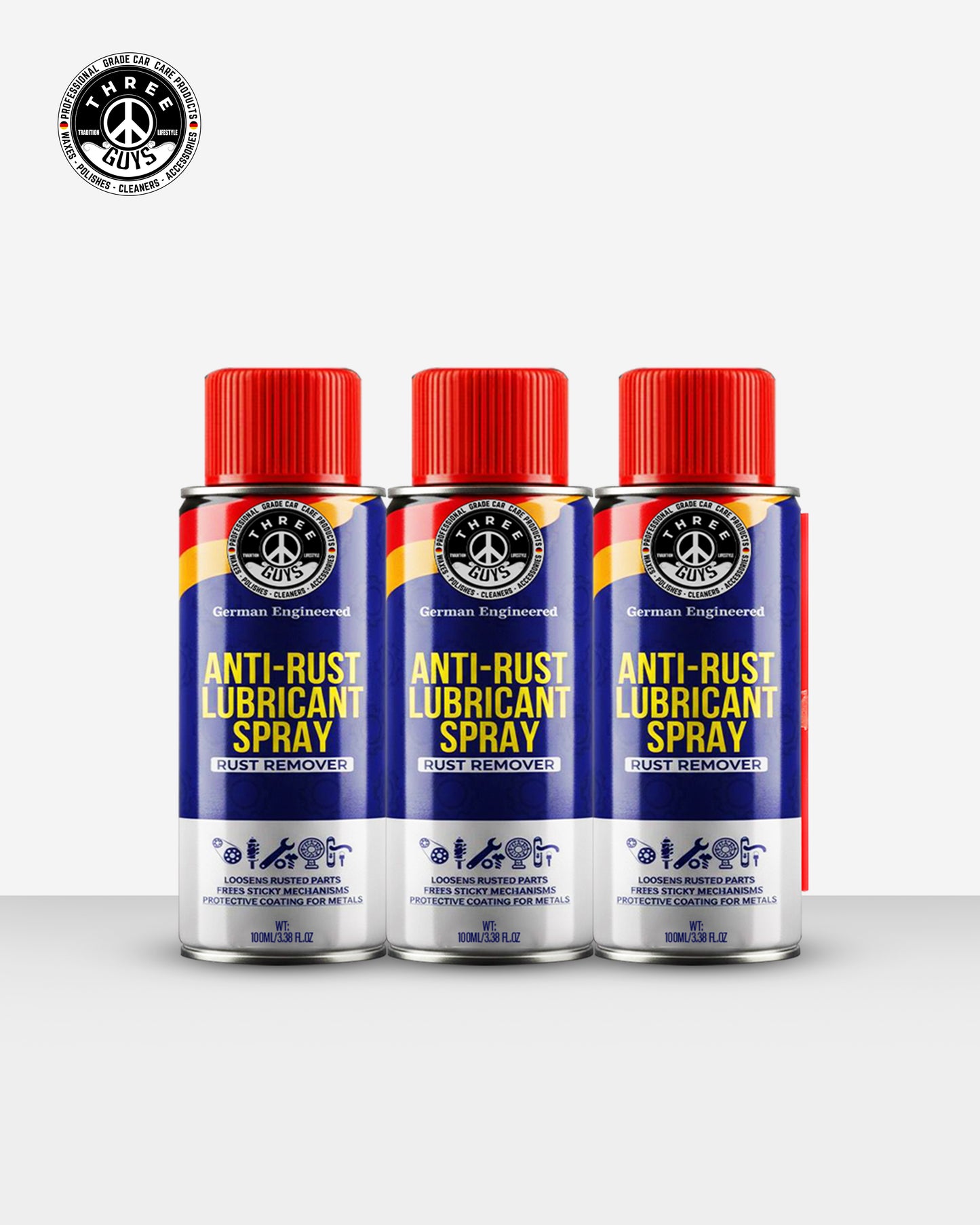 Anti-Rust Lubricant Spray - 100ml | Penetrating Oil, Rust Remover & Multi-Purpose De-Rust Spray | THREE GUYS - German Engineered