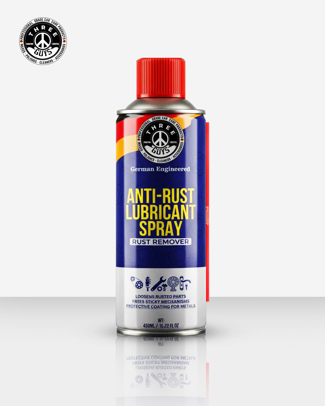Anti-Rust Lubricant Spray - 450ml | Penetrating Oil, Rust Remover & Multi-Purpose De-Rust Spray | THREE GUYS - German Engineered