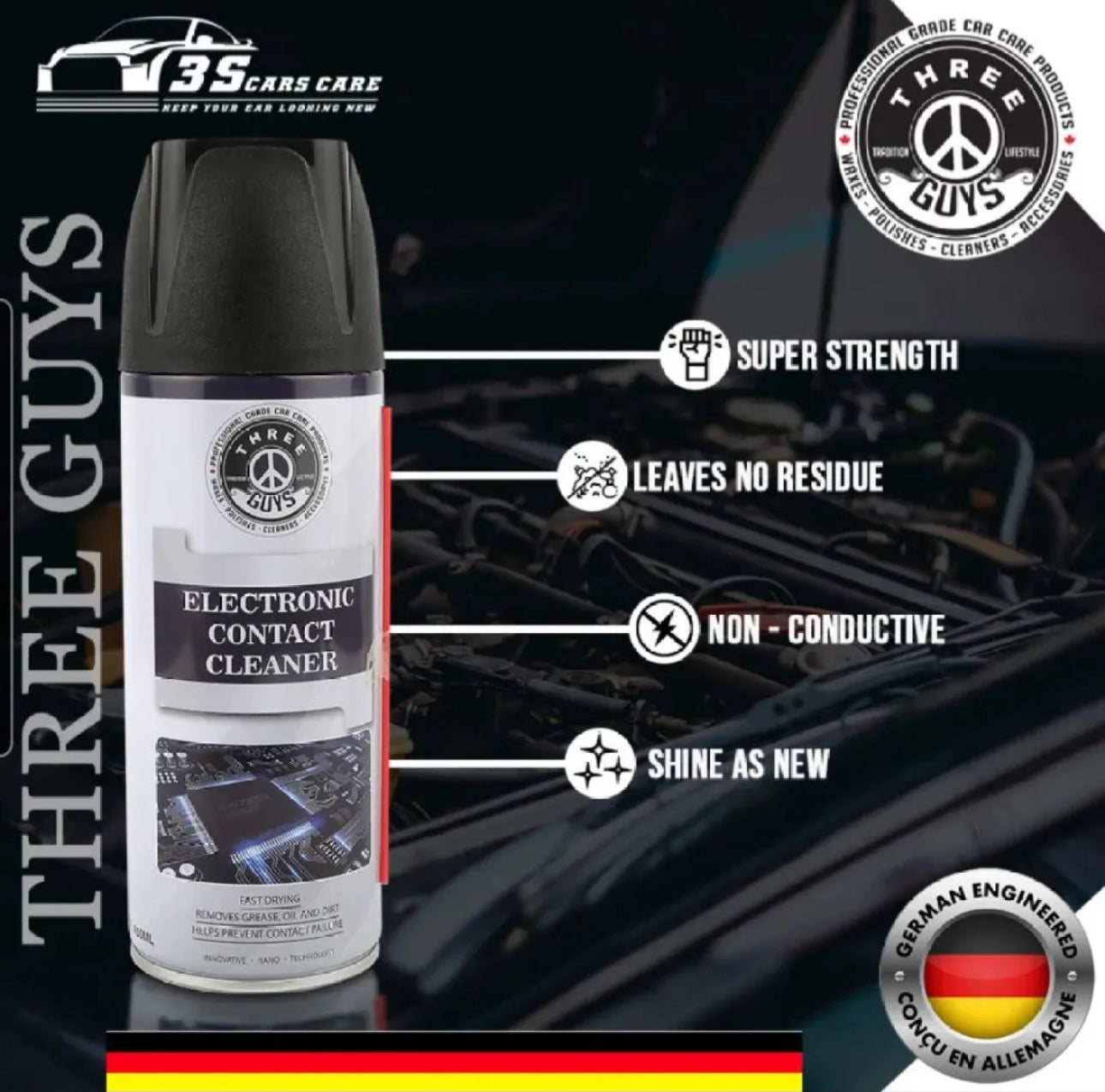 Electronic Contact Cleaner Spray 450ml – Fast Drying Formula for Switches, Circuit Boards, Sensors & Electronics | THREE GUYS - German Engineered