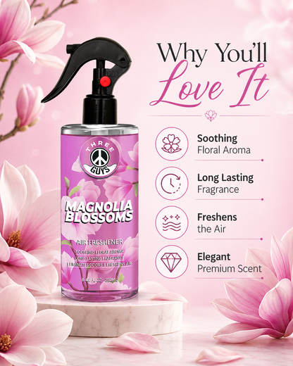 Magnolia Blossoms Air Freshener Spray | Floral Car & Room Freshener | THREE GUYS