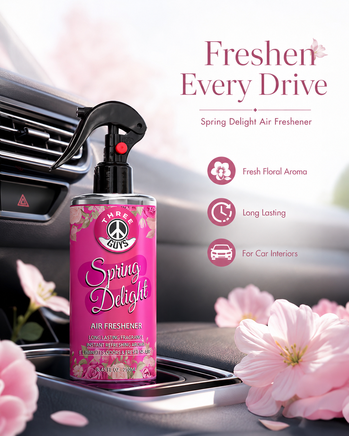 Spring Delight Air Freshener Spray | Floral Car & Room Freshener | THREE GUYS