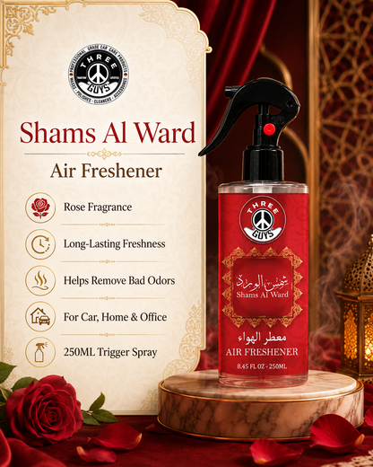 Shams Al Ward Air Freshener Spray | Rose Fragrance Car & Room Freshener | THREE GUYS