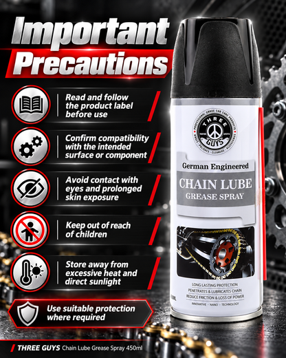 THREE GUYS Chain Lube Grease Spray 450ml – High-Performance Lubricant for Chains, Hinges, Gears & Tools – Anti-Rust