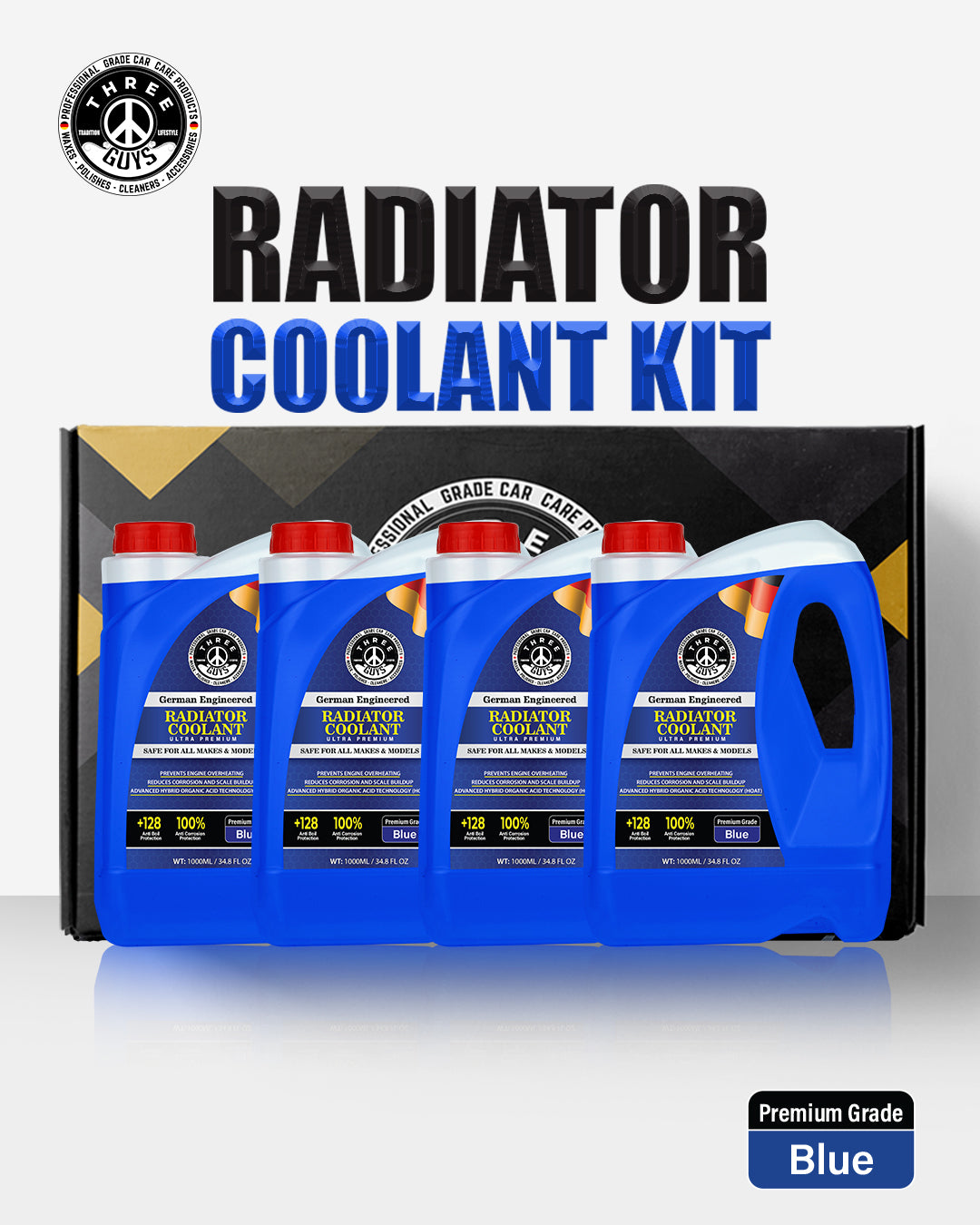 THREE GUYS Radiator Coolant Kit – 4 × 1L Pack