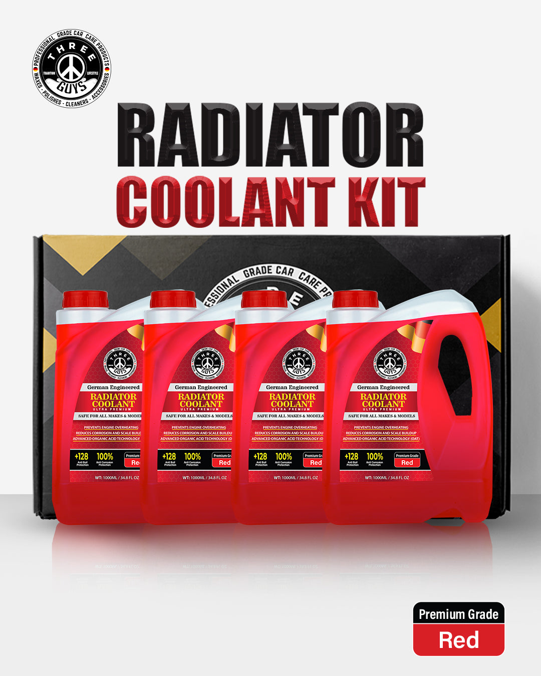 THREE GUYS Radiator Coolant Kit – 4 × 1L Pack