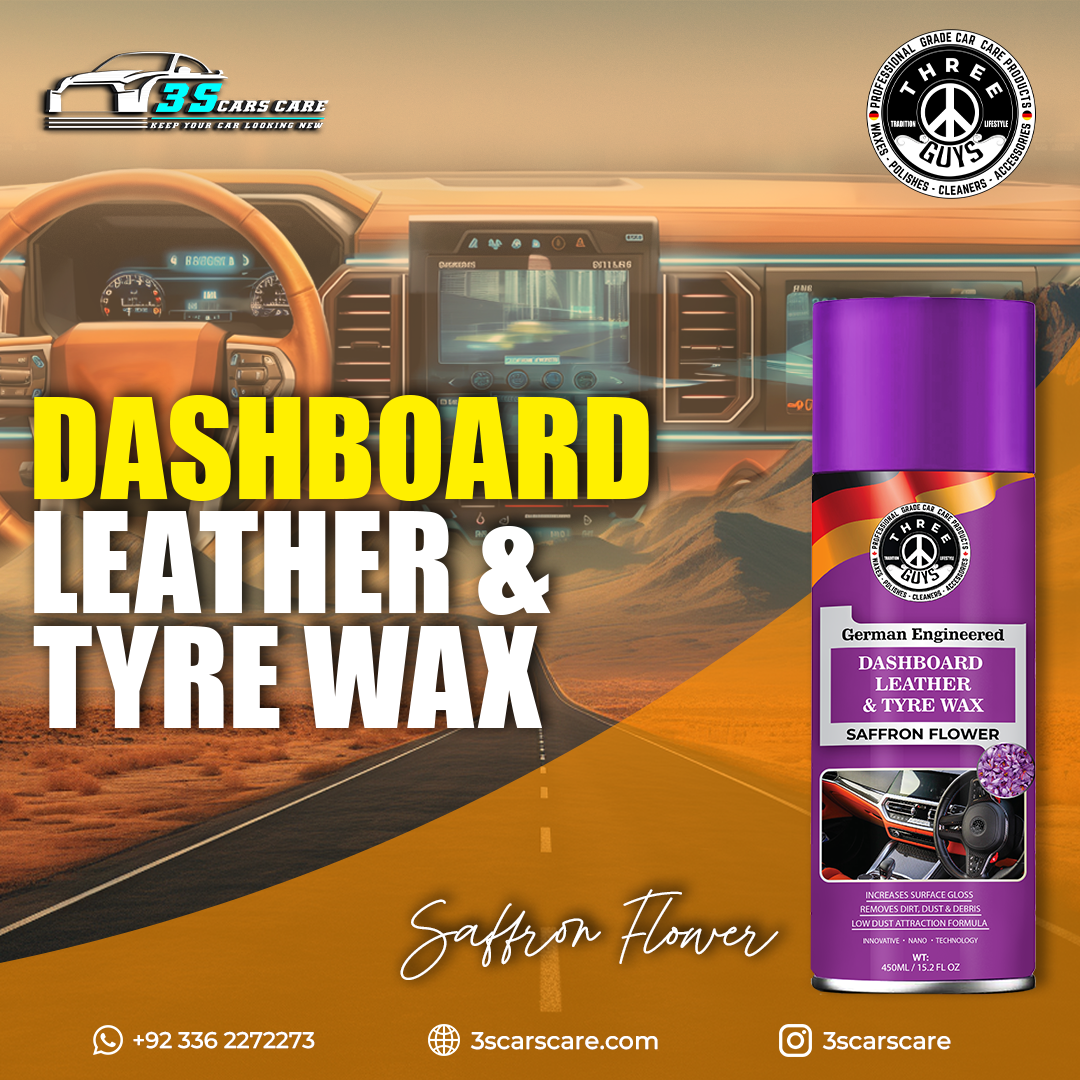 Dashboard Leather & Tyre Wax (450ml) – Saffron Flower Fragrance | UV Protection & Dust Repellent | THREE GUYS German Engineered