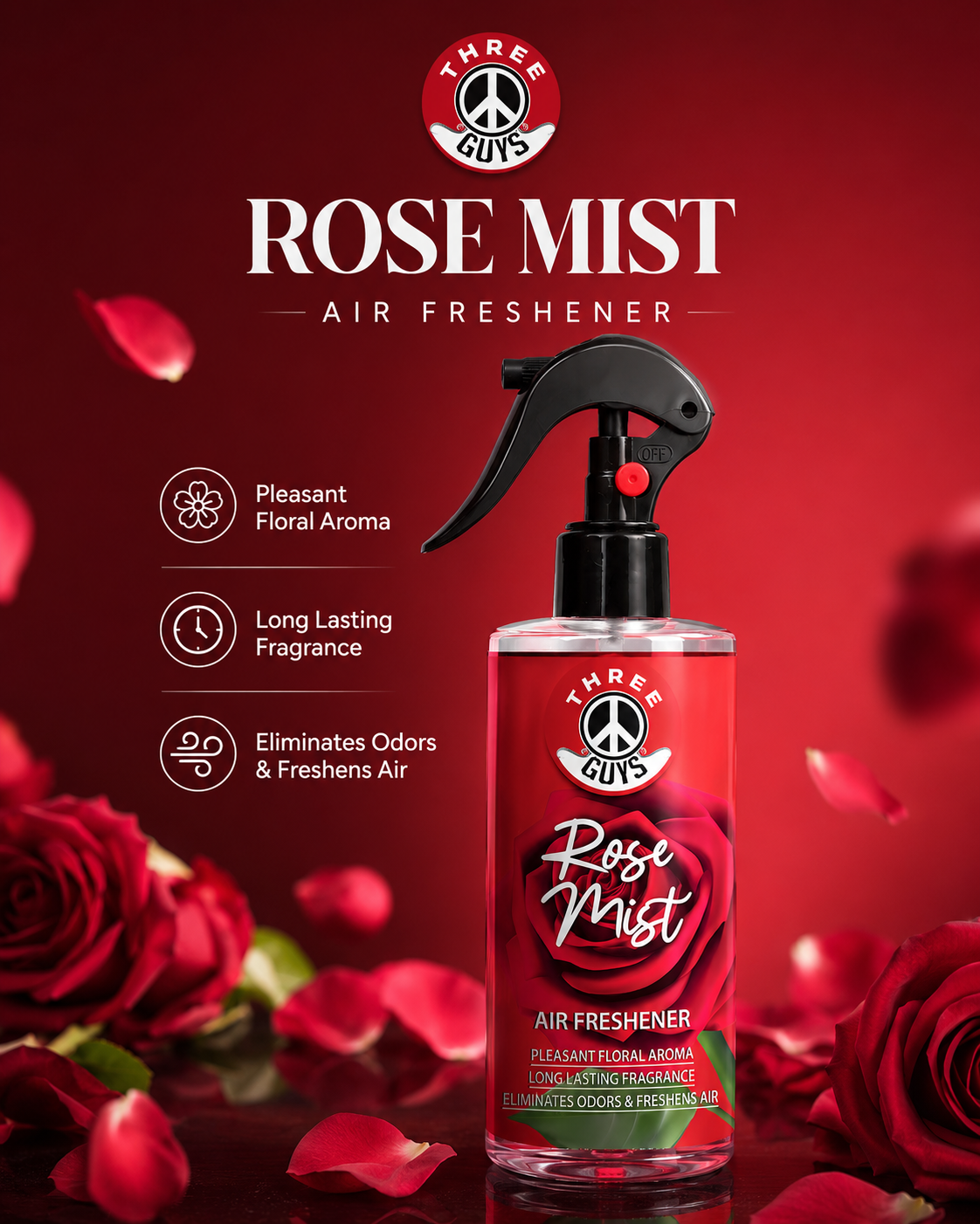 Rose Mist Air Freshener Spray | Floral Car & Room Freshener | THREE GUYS