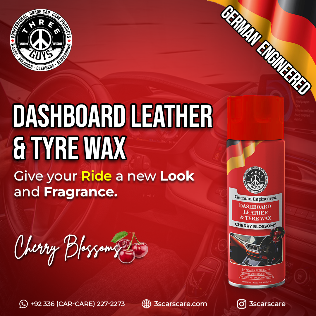THREE GUYS Dashboard Leather & Tyre Wax (450ml) – Cherry Blossoms Fragrance | UV Protection & Dust Repellent | German Engineered