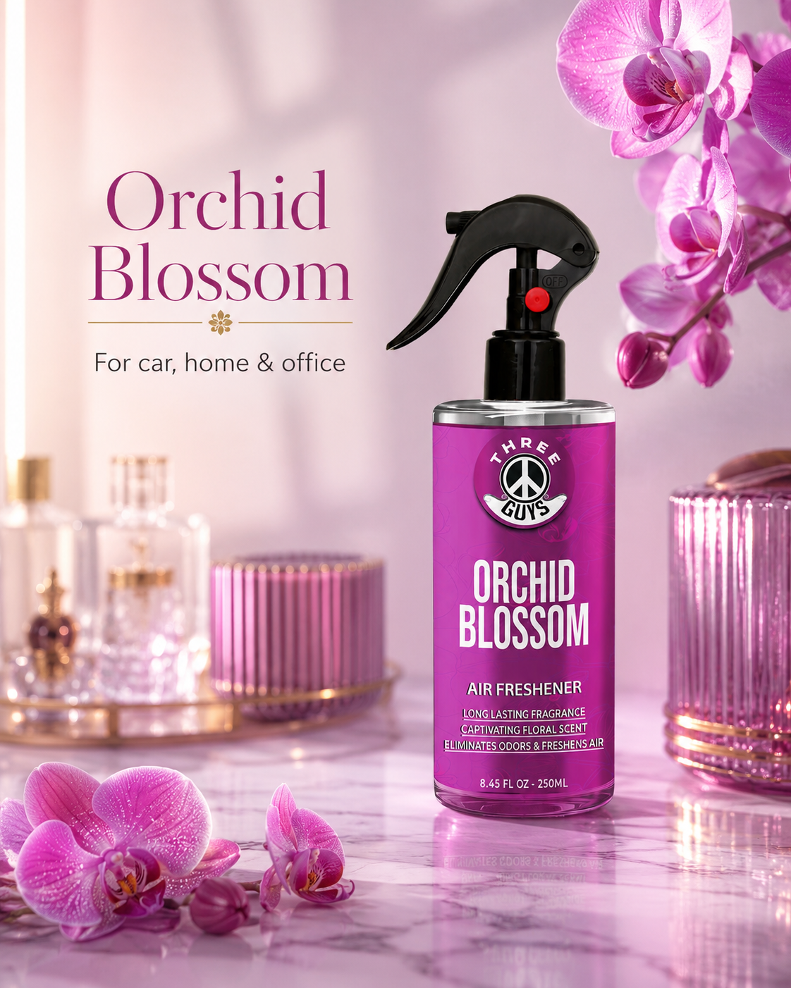 Orchid Blossom Air Freshener Spray | Floral Car & Room Freshener | THREE GUYS