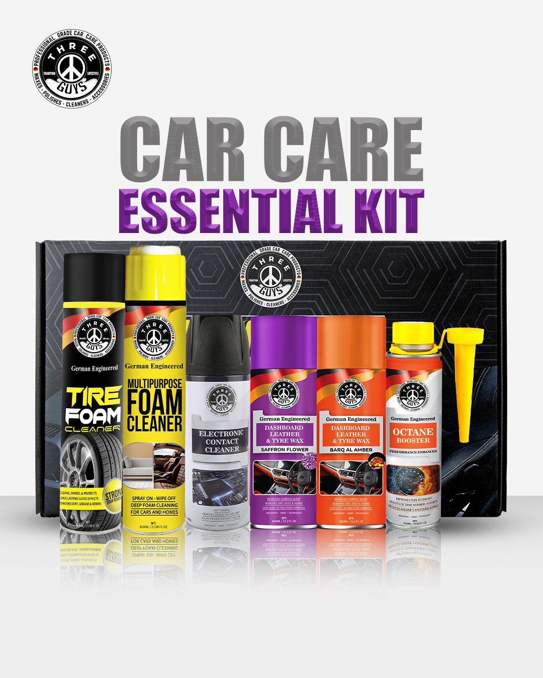 Car Care Essentials Kit – Complete Cleaning, Protection & Performance Solution – THREE GUYS