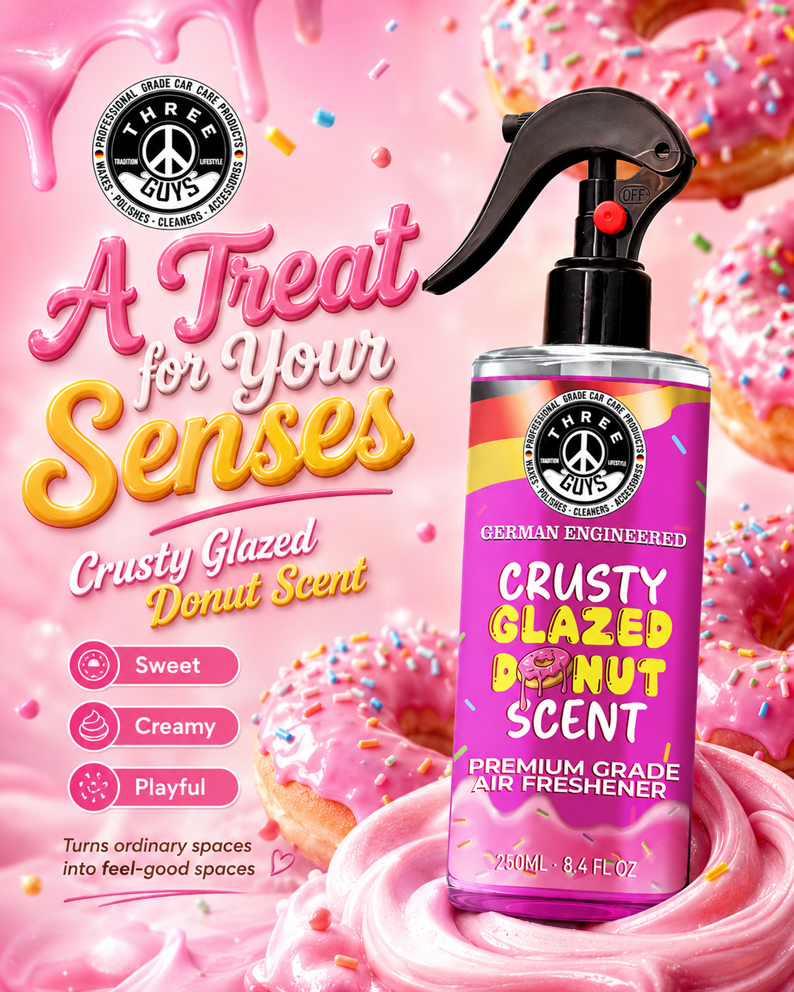 Crusty Glazed Donut Air Freshener Spray | Sweet Car & Room Freshener | THREE GUYS
