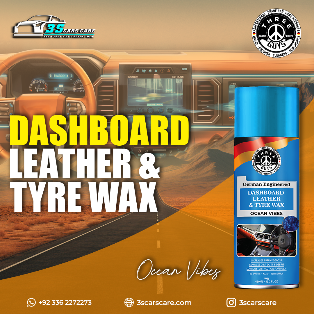 THREE GUYS Dashboard Leather & Tyre Wax (450ml) – Ocean Vibes Fragrance | UV Protection & Dust Repellent | German Engineered