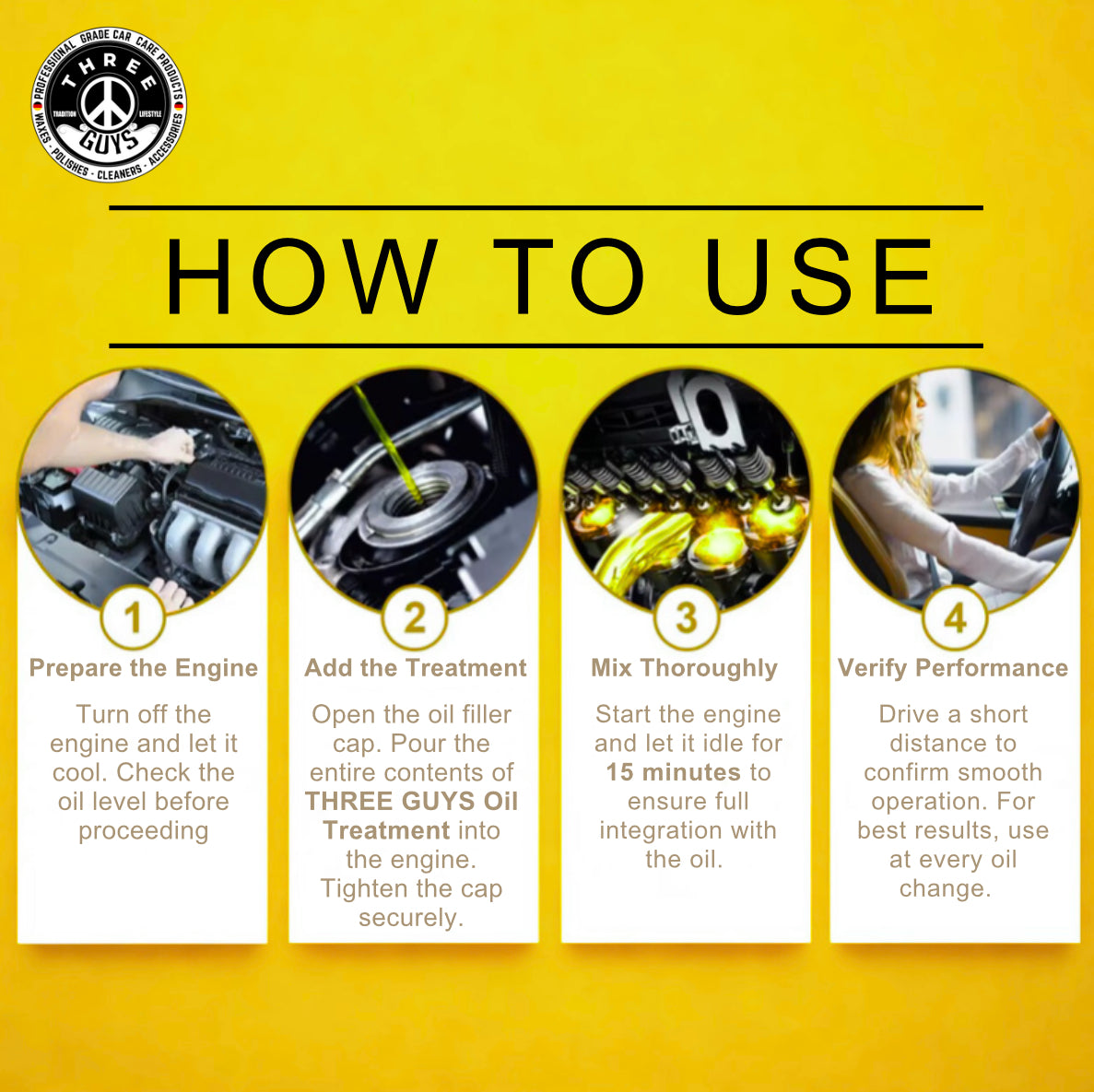 Oil Treatment - Engine Maintenance - 443ml | THREE GUYS - German Engineered