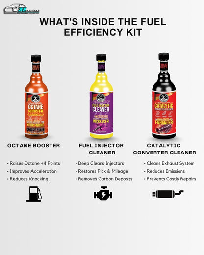 Fuel Efficiency Kit – Octane Booster, Fuel Injector Cleaner & Catalytic Converter Cleaner (473ml x 3) | THREE GUYS