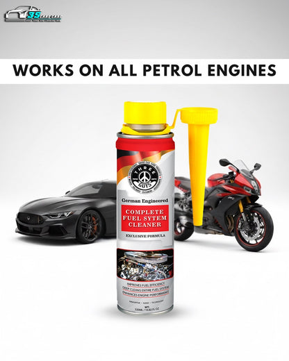 Complete Fuel System Cleaner – THREE GUYS – German Engineered | Petrol Additive for Cars & Bikes | Boosts Mileage & Restores Power – 320ml