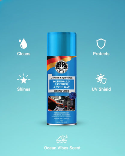 THREE GUYS Dashboard Leather & Tyre Wax (450ml) – Ocean Vibes Fragrance | UV Protection & Dust Repellent | German Engineered